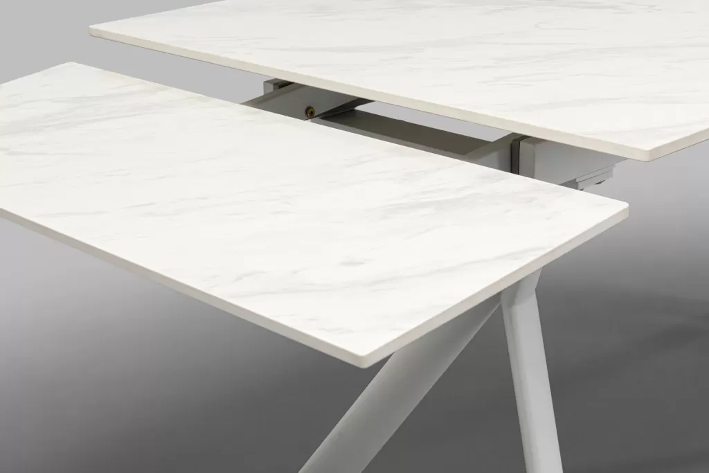 KARE Design – Table Extensible Xenia en Blanc Cristal, Modulable de 140 à 200 cm de Longueur × 80 cm
