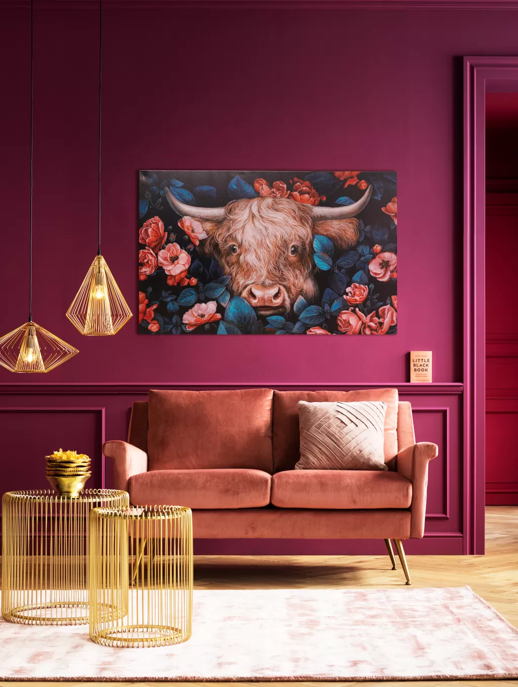 Tableau Décoratif KARE Design « Yak en Fleurs » - Toile Artistique Grand Format 140x90 cm pour Décoration Murale Élégante
