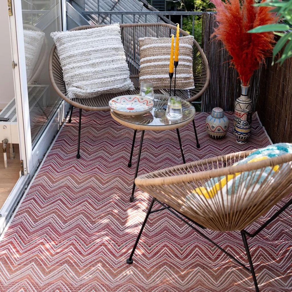 KARE Design - Tapis Extérieur Zigzag Rouge Moderne, Motif Géométrique Résistant aux Intempéries 160 x 230 cm